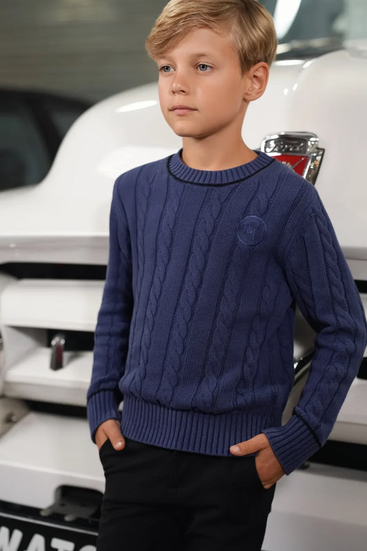 Archer Periwinkle Piped Cable Sweater