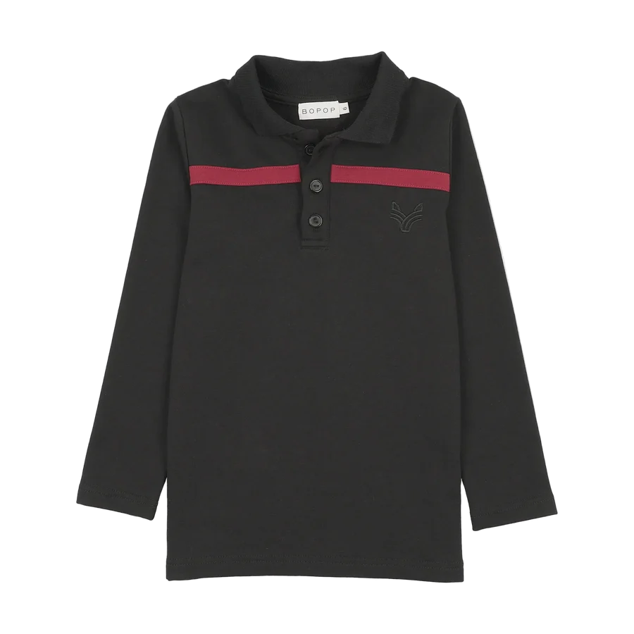 Black Polo with Burgundy Stripe