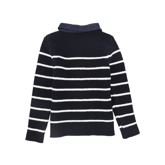 Stripe Knit Denim Collar Polo