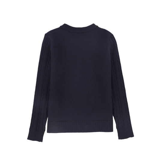 Cable Knit Sleeve Logo Sweater - Navy