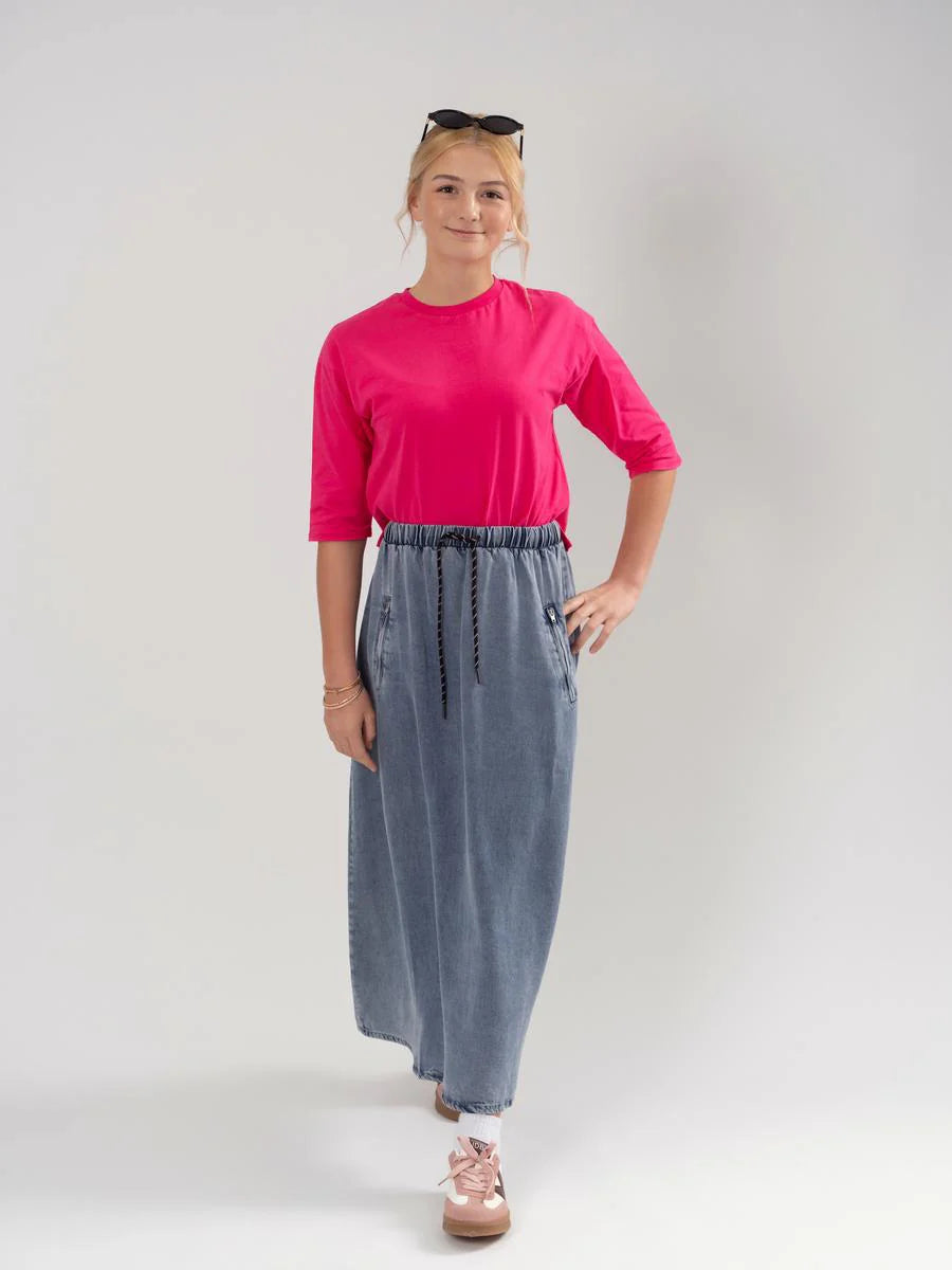 Light Denim Maxi Zipper Skirt