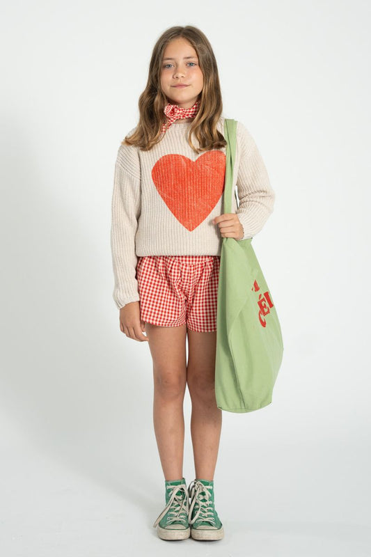 Knitted Sweater Ecru with Red Heart Print