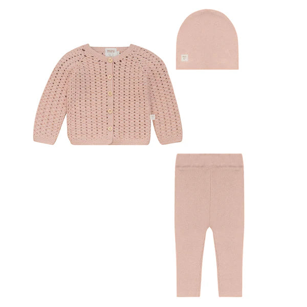 Textured Knit Cardigan and Legging Pink