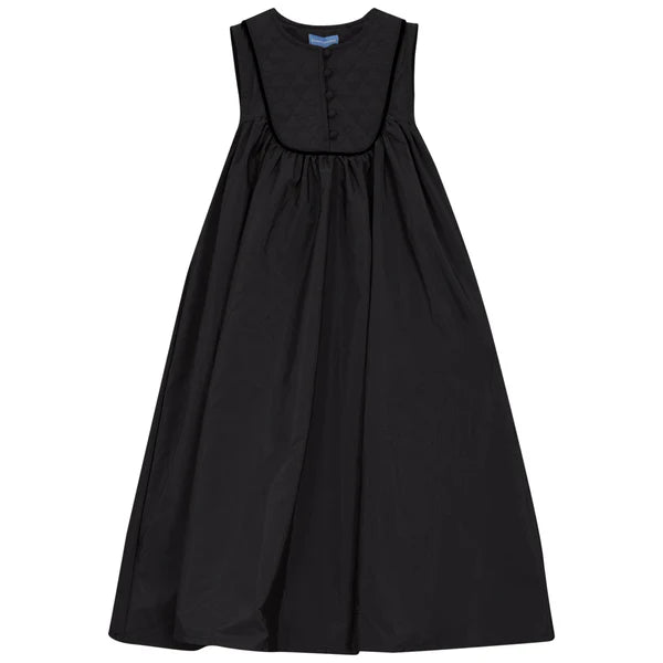 QUILTED YOKE FLARED DRESS- Black