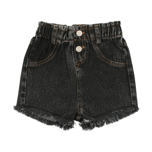 Paperbag Shorts- Black Denim