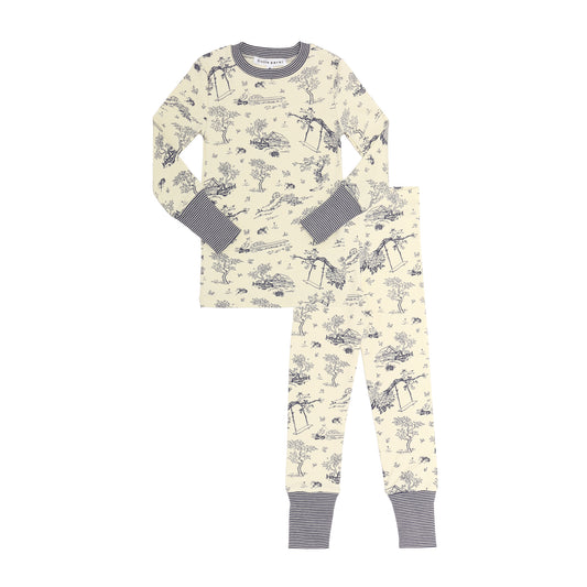 Kids Toile Pajamas- Large Print Ivory/Navy
