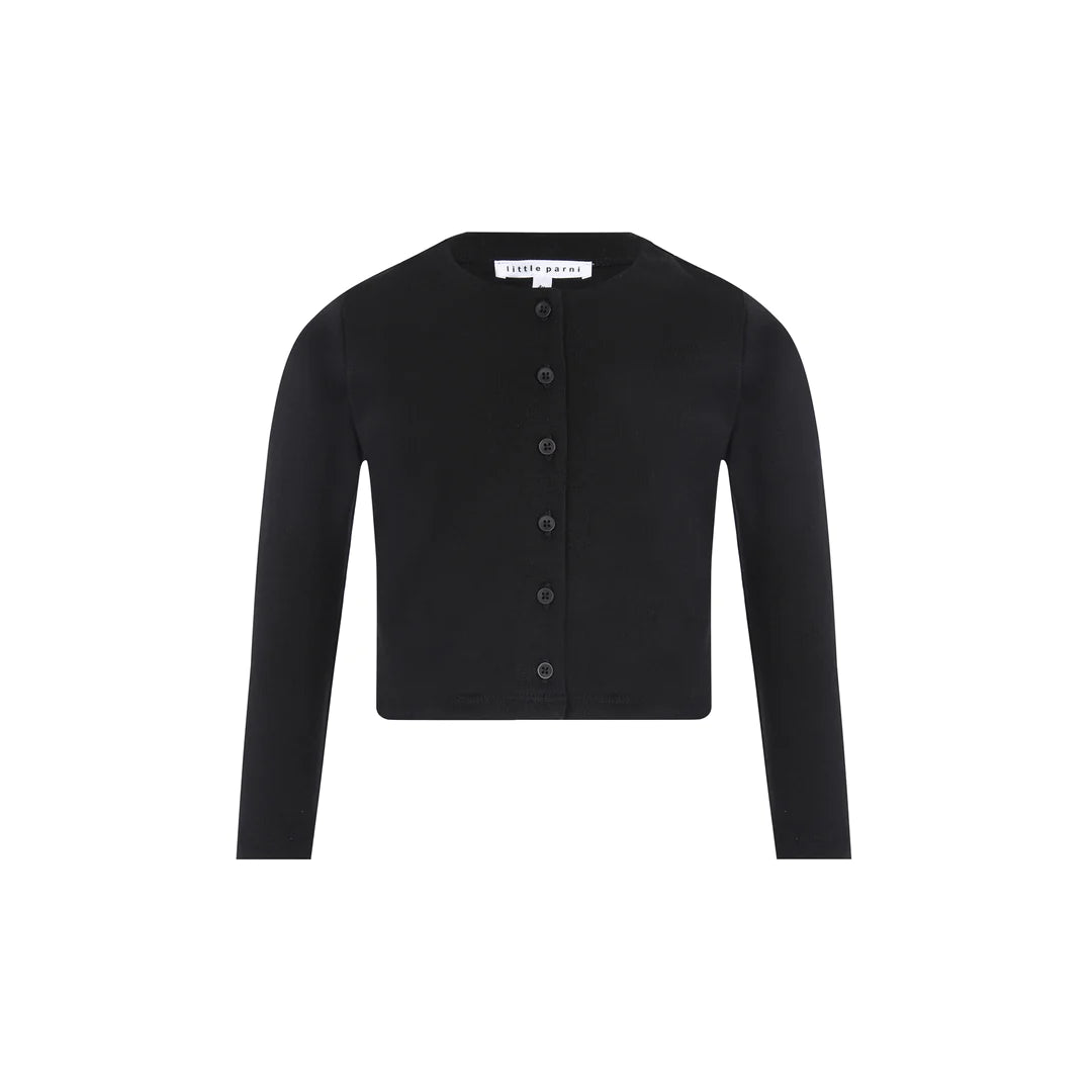 LP MONOGRAM POINTELLE BABY CARDIGAN- BLACK
