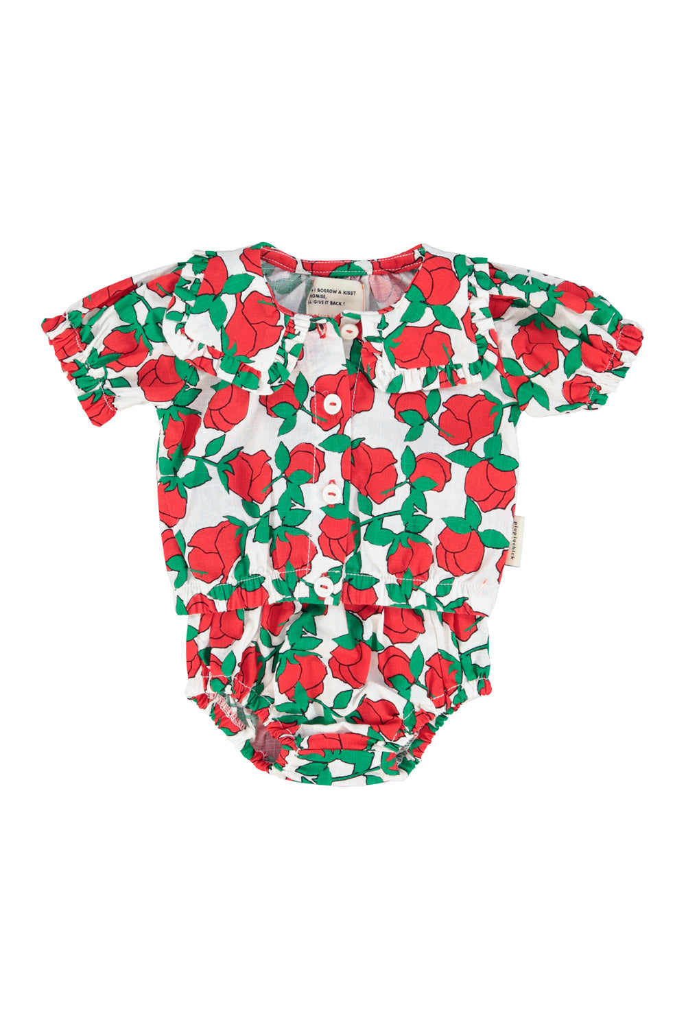 Red Roses Print Blouse with Sailor Collar