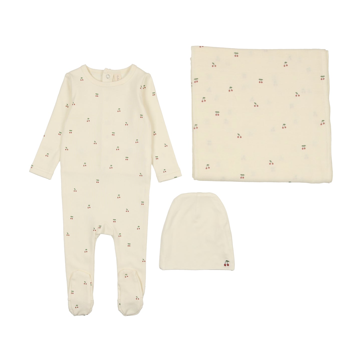 Scattered Cherry Layette Set Ivory/Red
