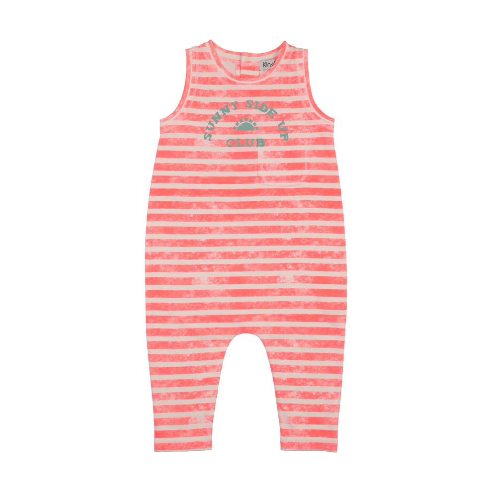 Striped Long Romper- Neon Pink Stripes