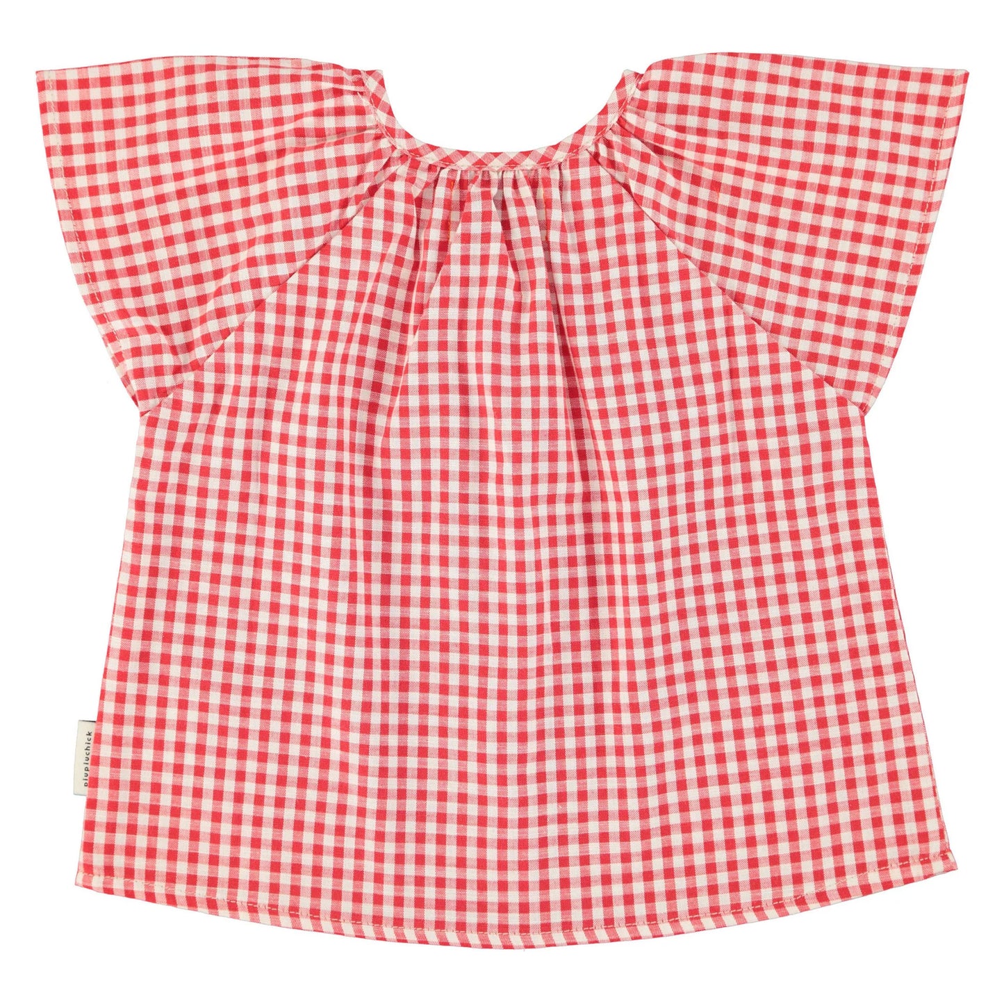 Red & Ecru Checkered Blouse w/ Butterfly Sleeves
