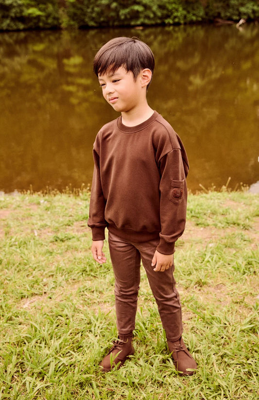 Boy's Pocket Sleeve Sweatshirt - Brown
