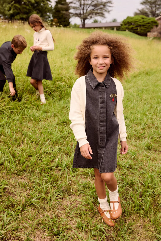 Black Denim Heart Patch Denim Shirt Dress