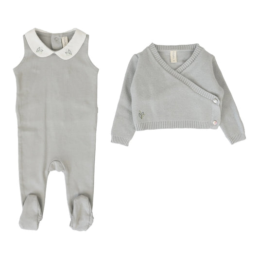 Knit Wrap Sleeveless Footie Set- Soft Blue