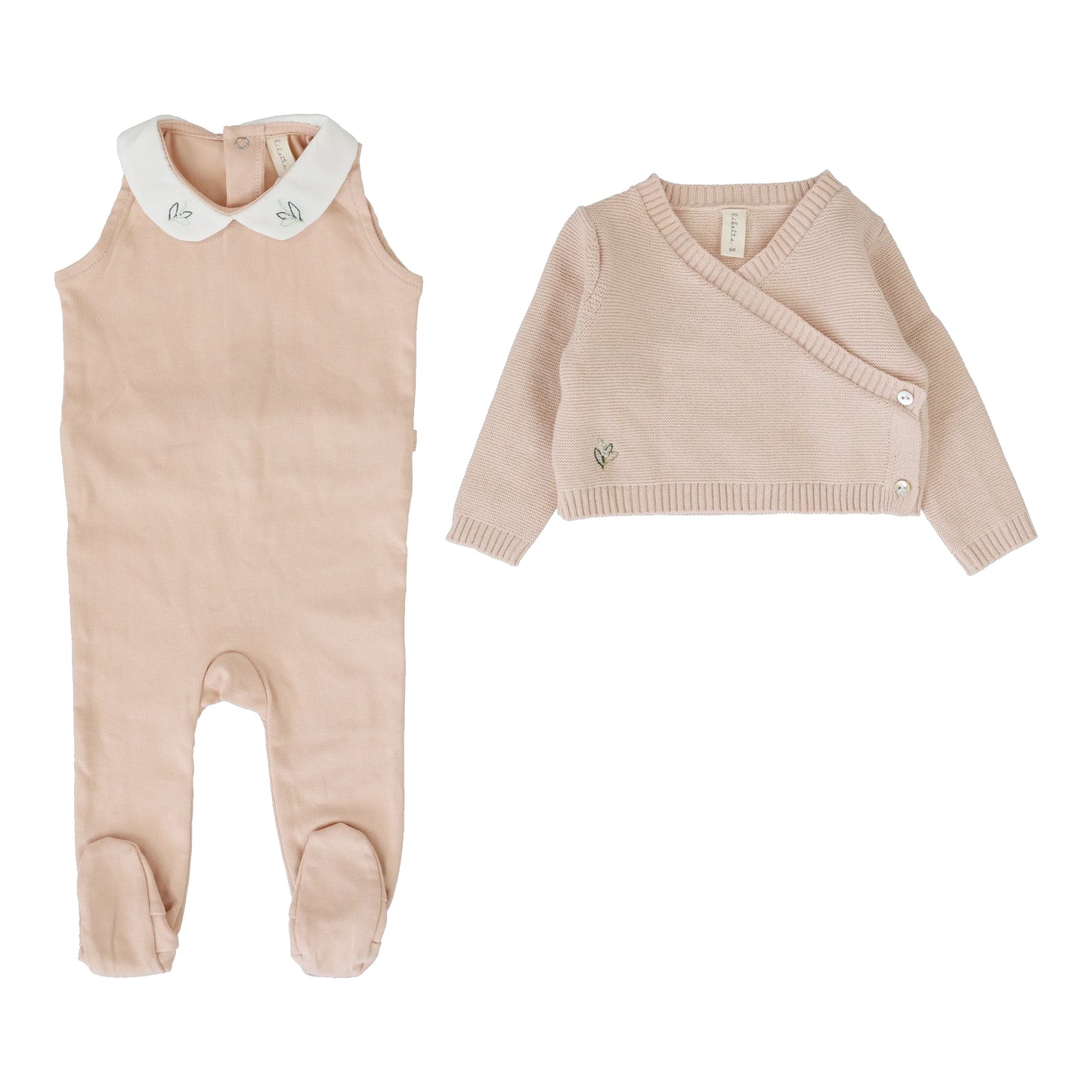Knit Wrap Sleeveless Footie Set- Soft Pink