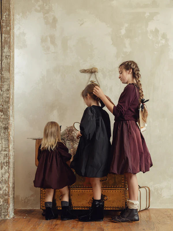 TAFFETA BUBBLE HEM DRESS- Black