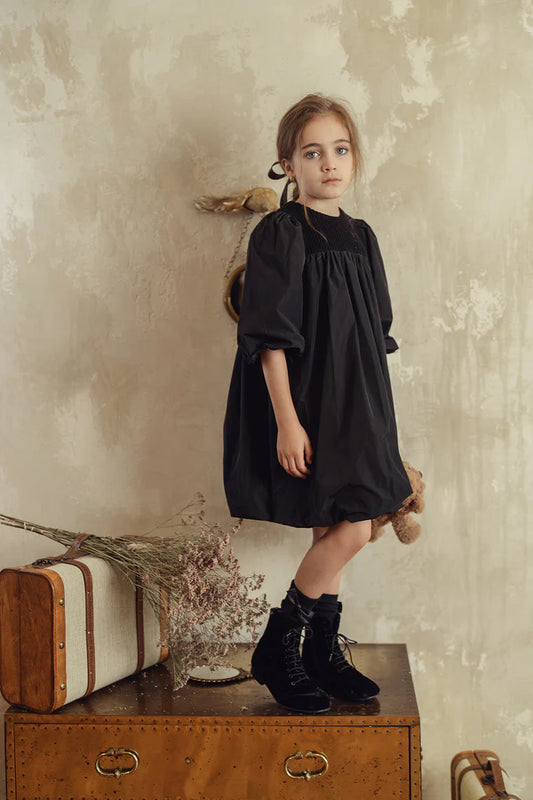 TAFFETA BUBBLE HEM DRESS- Black