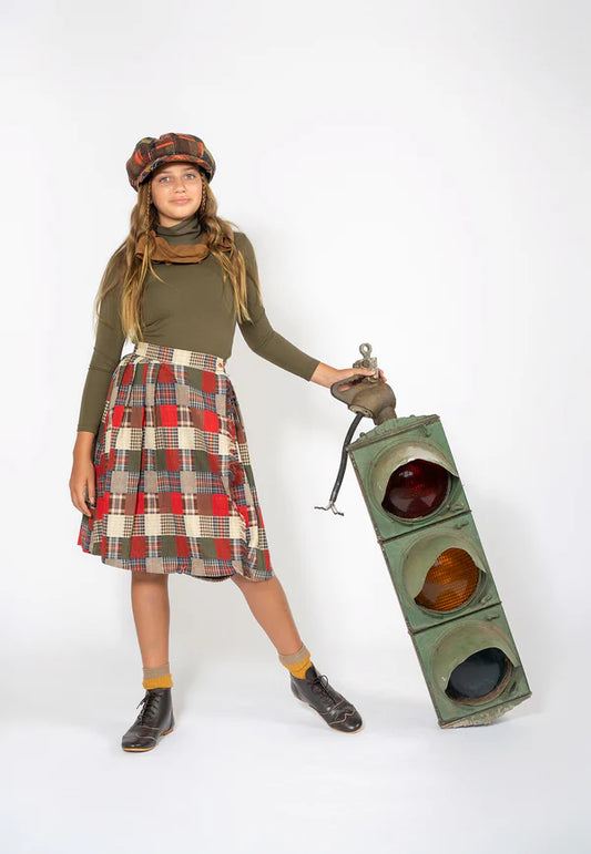 PATCH PLAID SKIRT GREEN