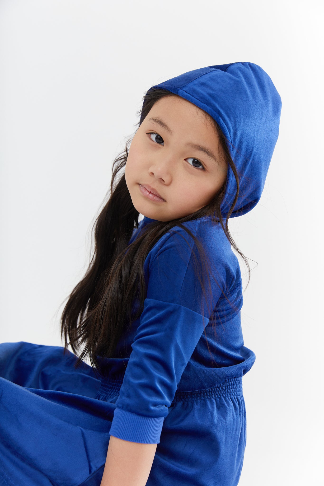 Blue Velour Gathered Dress
