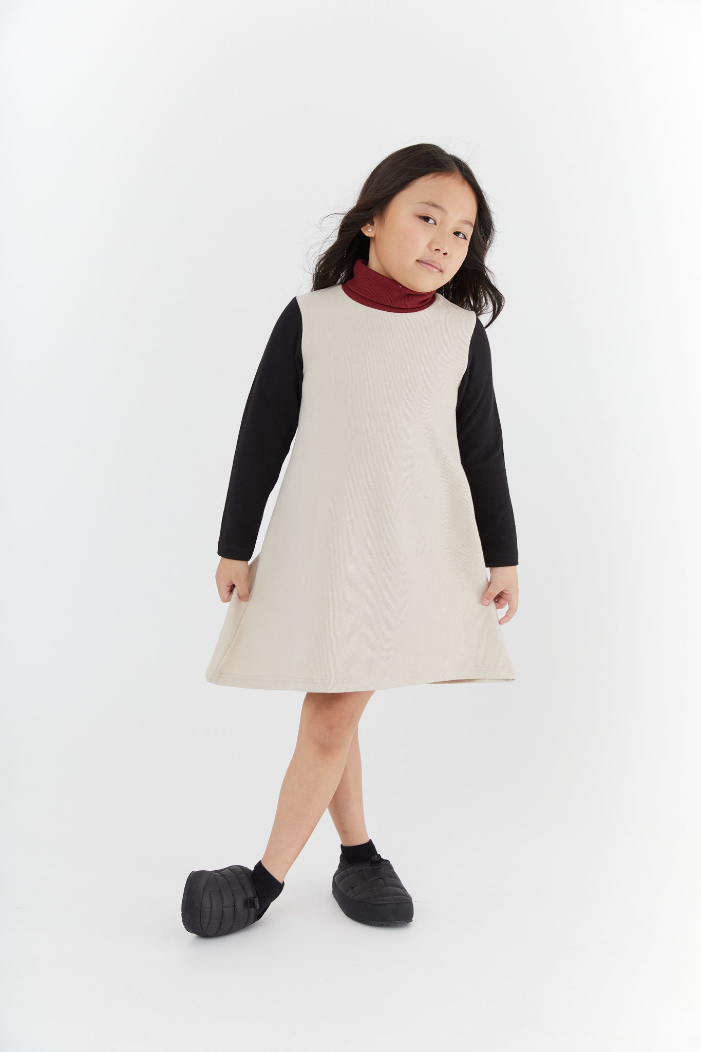 Colorblock Rib Dress- Stone