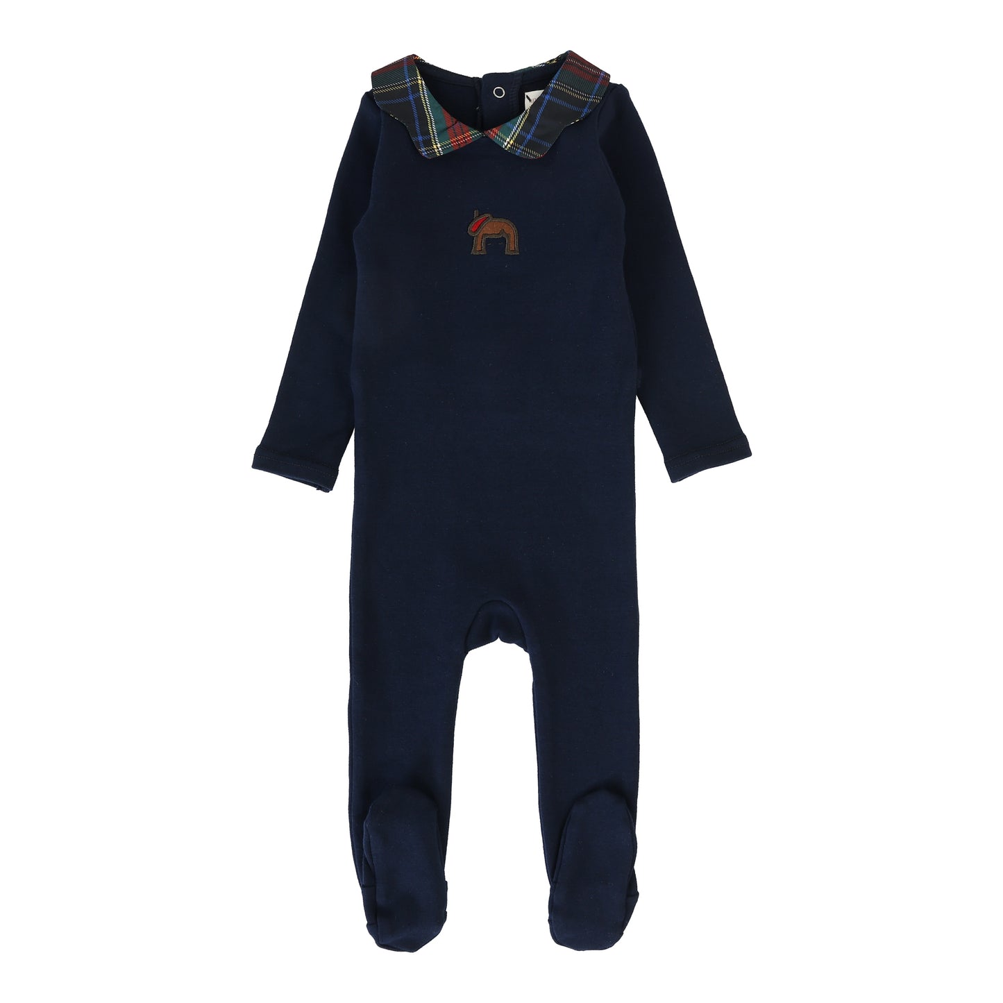 Navy Plaid Footie - Girls
