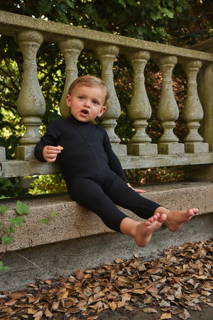Black Ribbed Suspenders Set with turtleneck