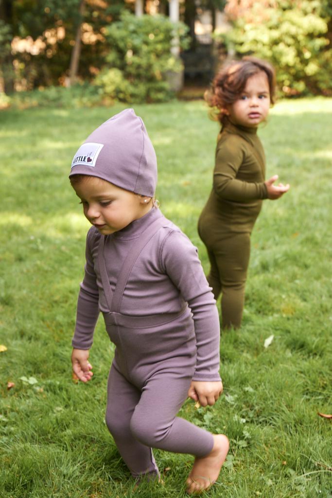 Lavender Ribbed Suspenders Set with turtleneck