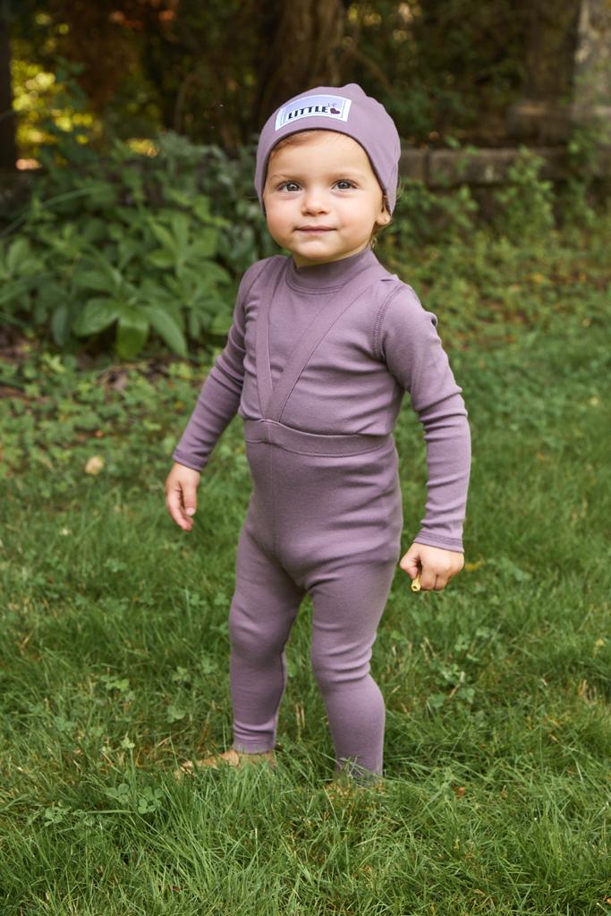 Lavender Ribbed Suspenders Set with turtleneck