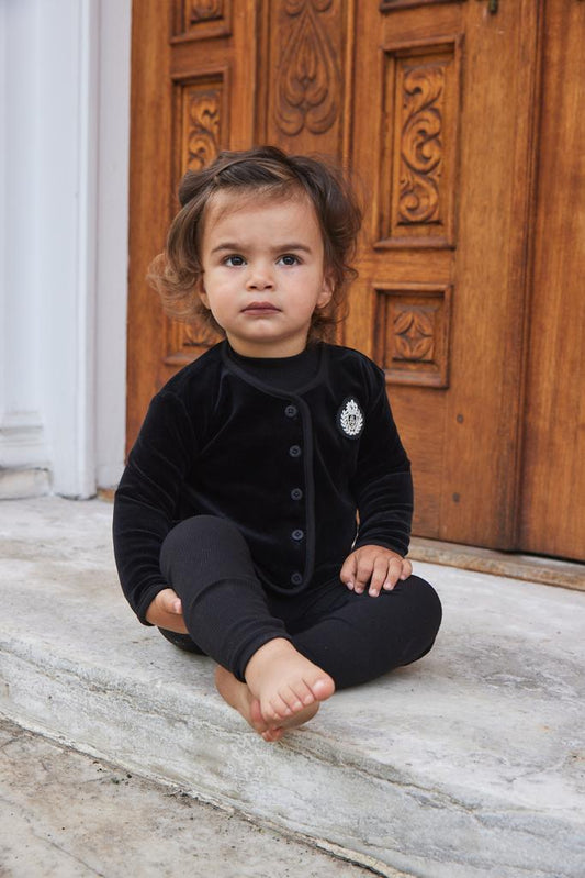 Velour Baby Cardigan Set - Black