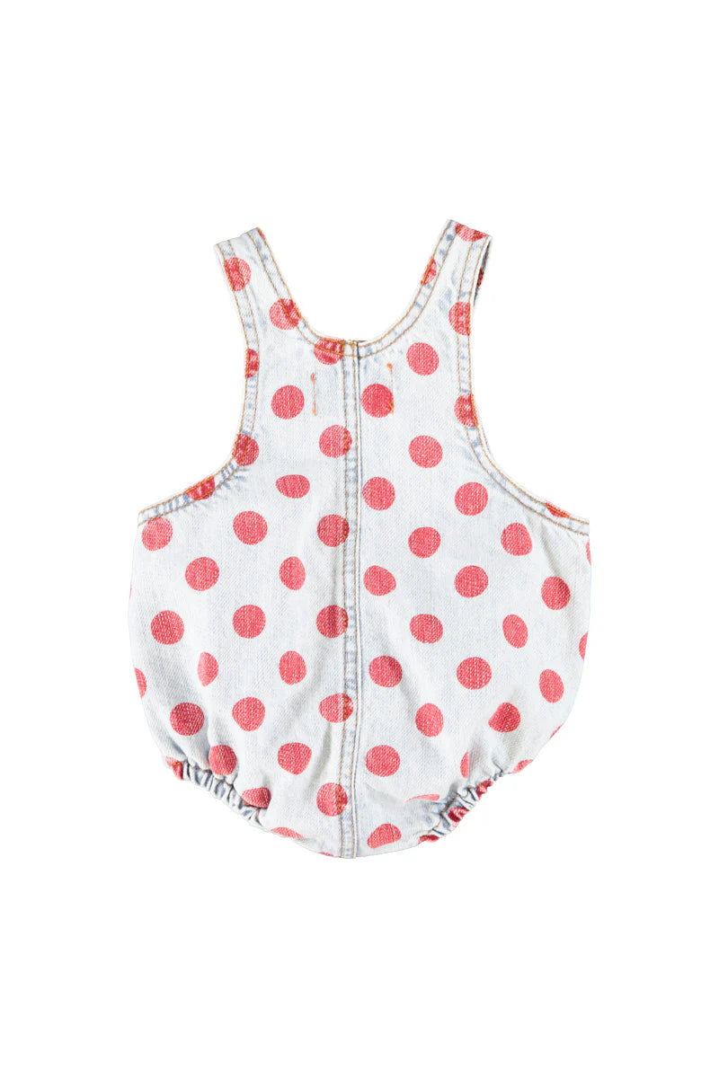 Baby Romper Light Blue Denim with Red Dots