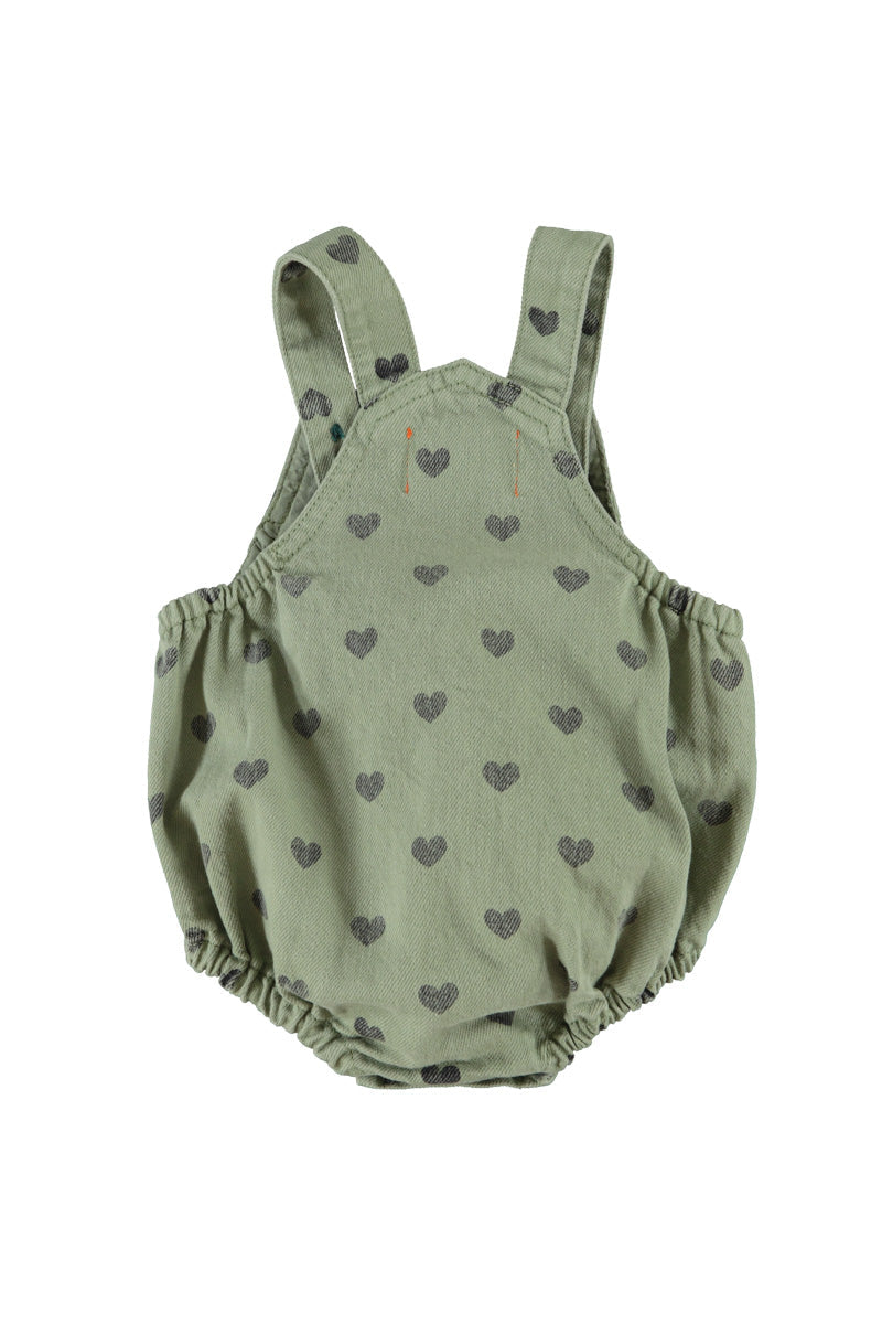 Baby Romper Green with Black Hearts