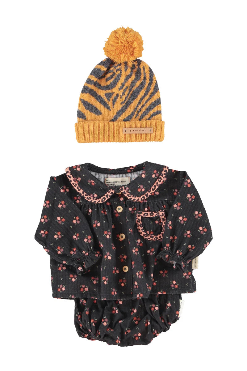 Peter Pan Collar Blouse Black with Flowers