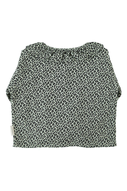 Blouse with Round Collar Mint Green with Animal Print