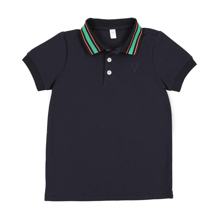 Navy with Green and Orange Stripe - S/S