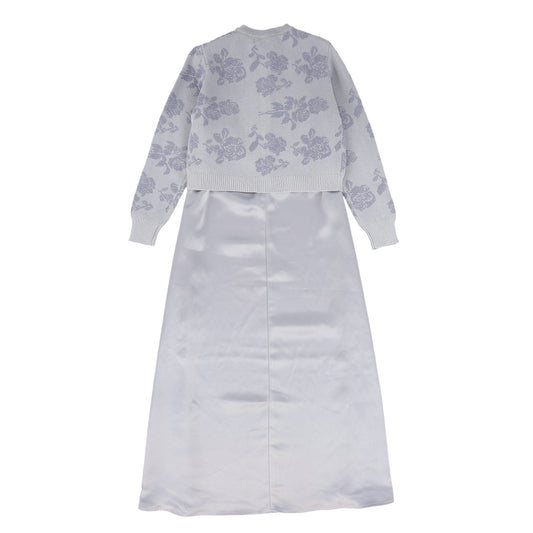 Silk Maxi Dress with Textured Cardigan