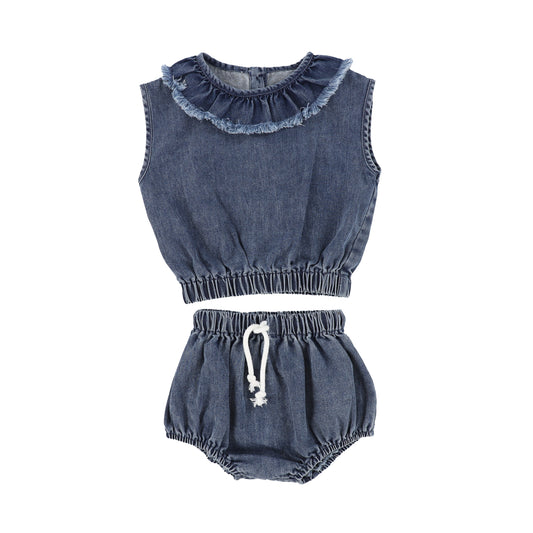 Blue Denim Ruffle Top with Bloomers