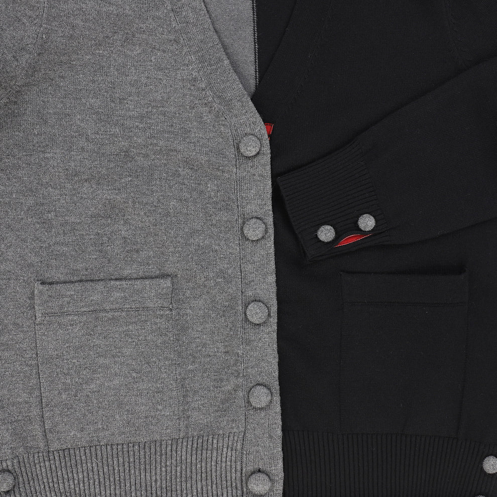 Two Tone Button Cardigan - Charcoal