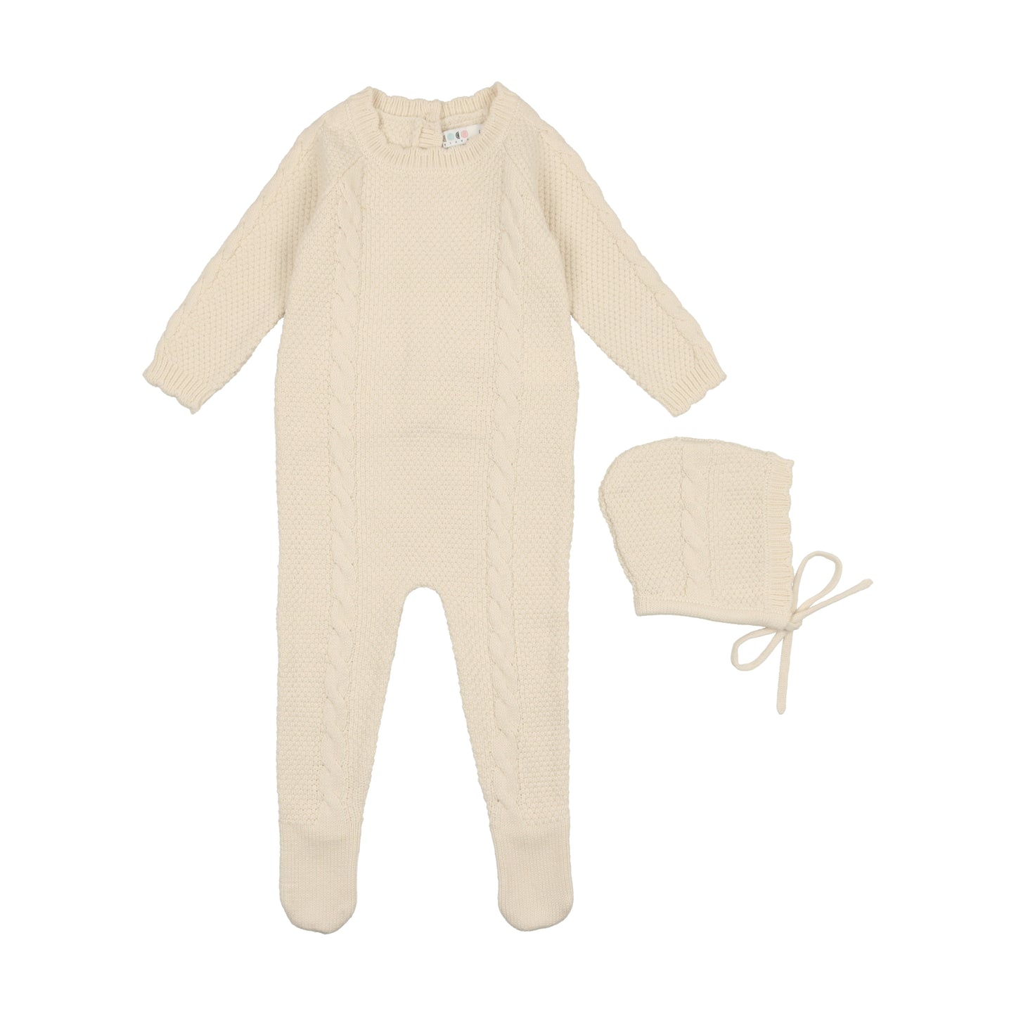 Cabled Knit Footie with Bonnet
