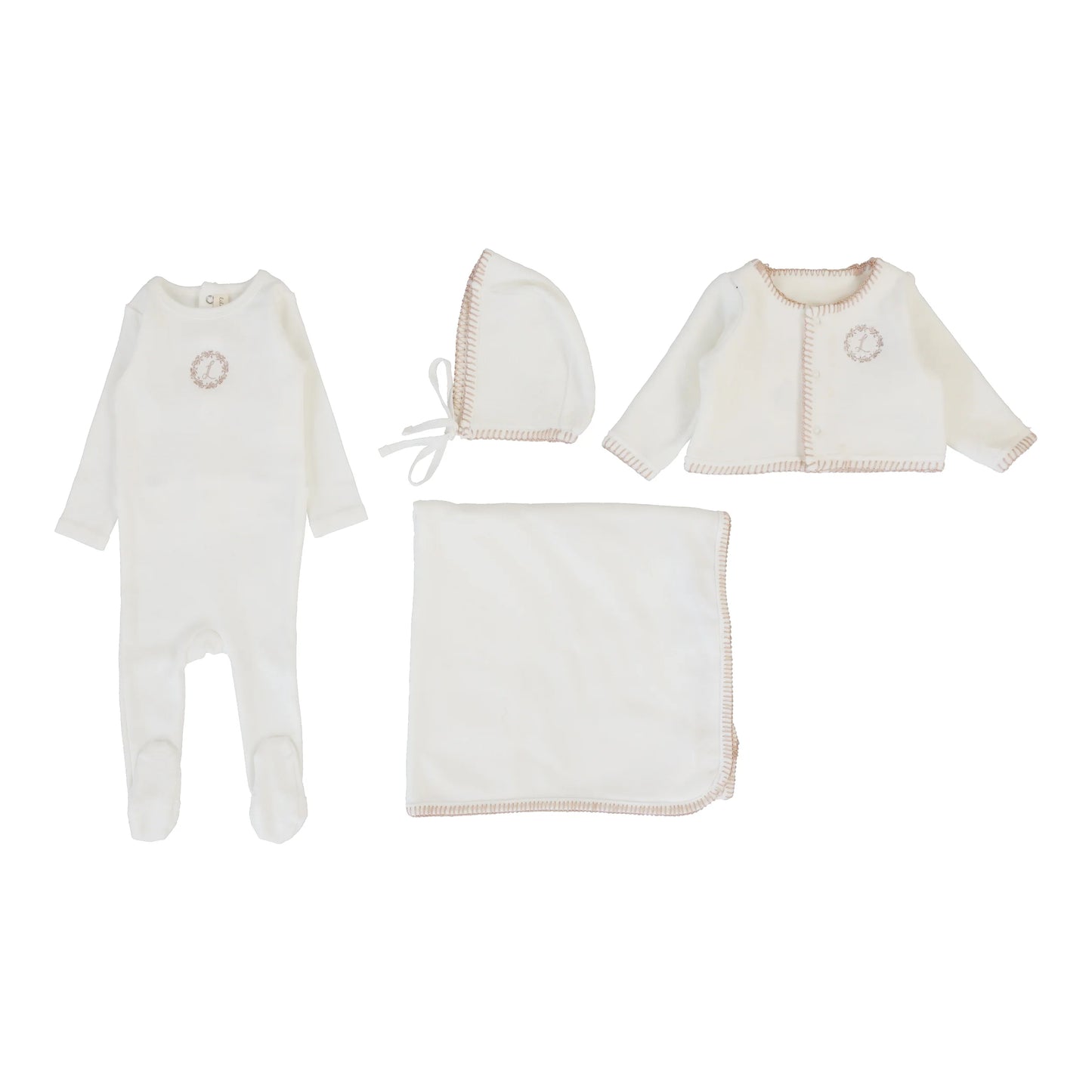 Velour Cardi Layette Set Cream/Pink