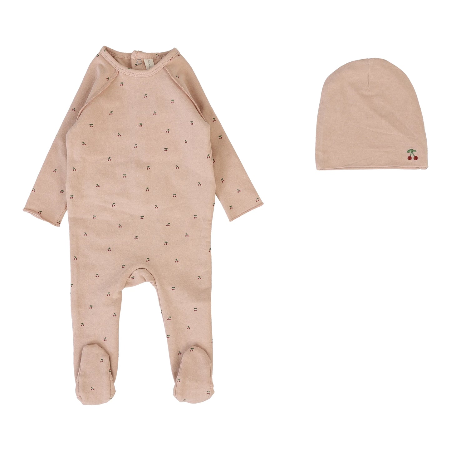 Cherry Print Footie Set Dusty Pink