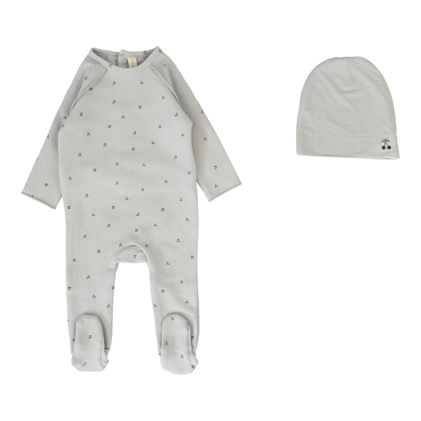 Cherry Print Footie Set Pale Blue