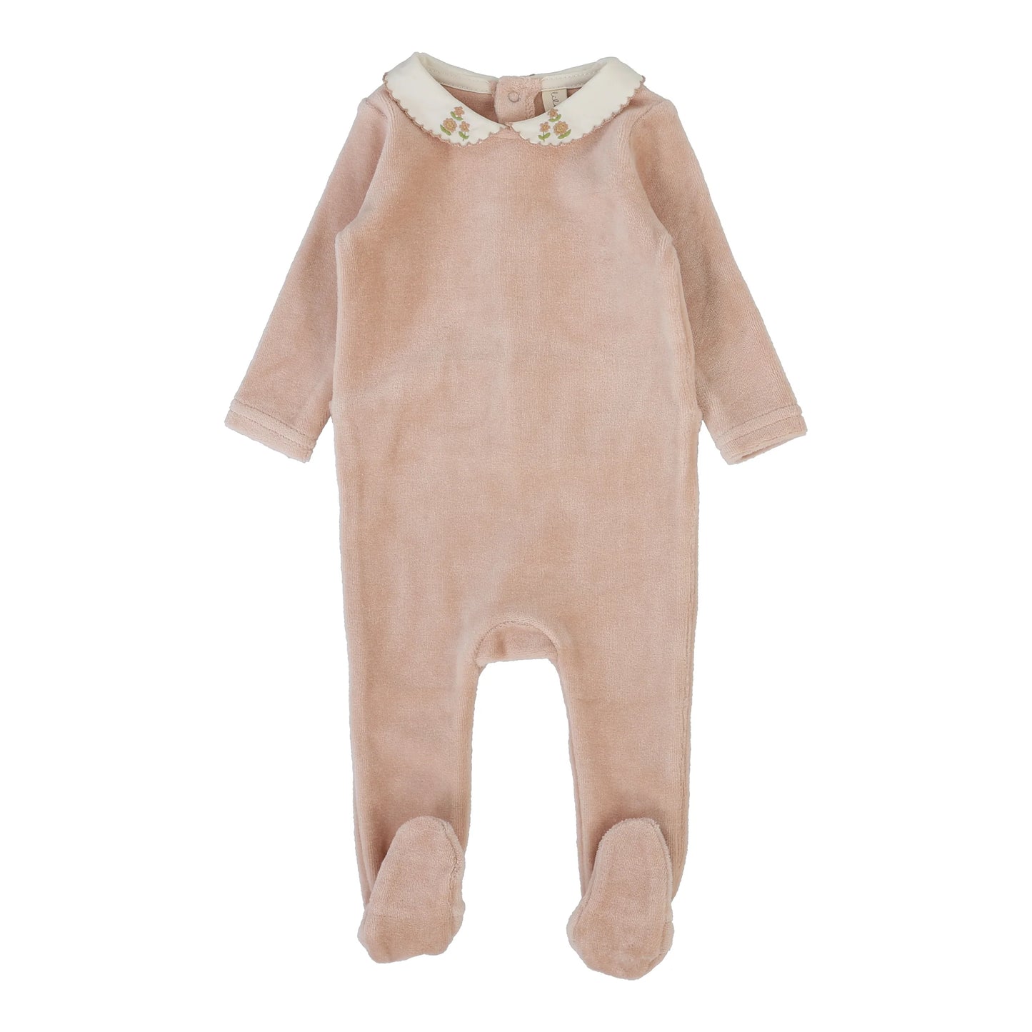 Velour Collar Footie Dusty Pink