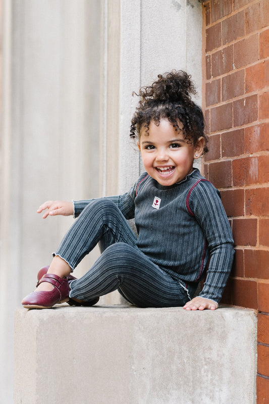 Girls Funnel Neck Set- Black Wash