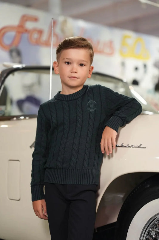 Archer Teal Piped Cable Sweater