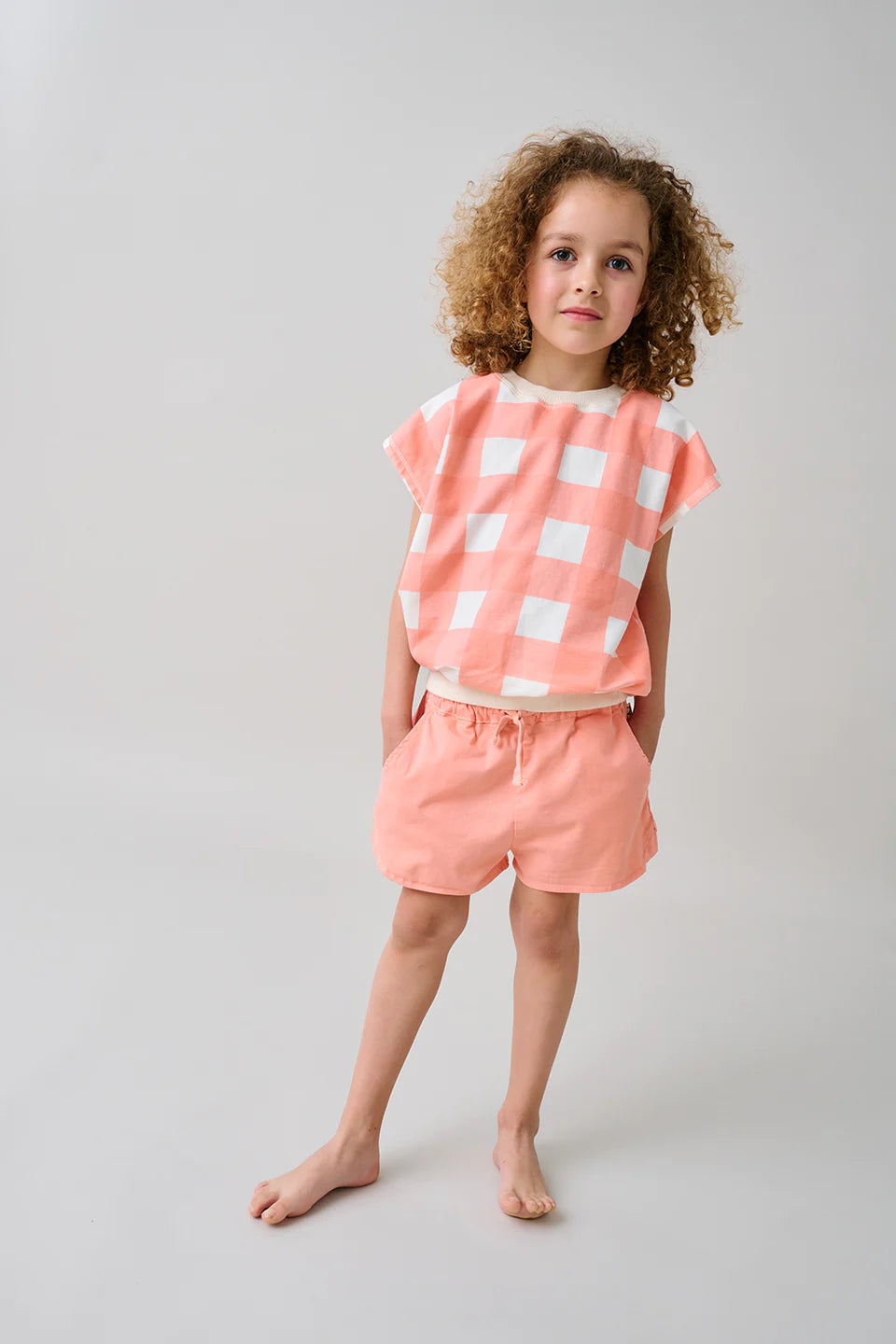 Fleece gingham sweatshirt Peach