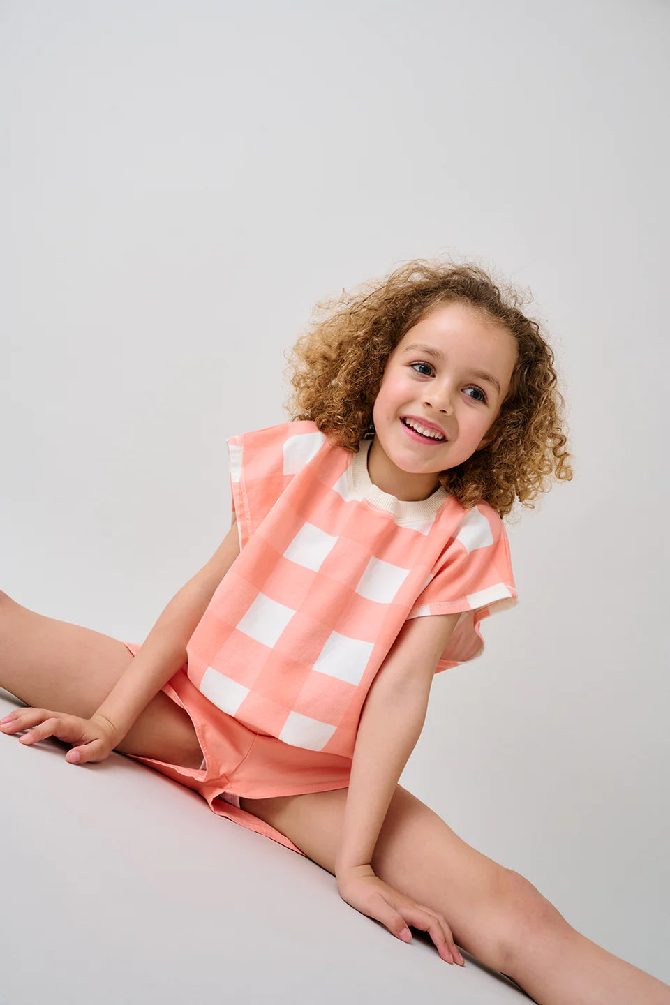 Fleece gingham sweatshirt Peach