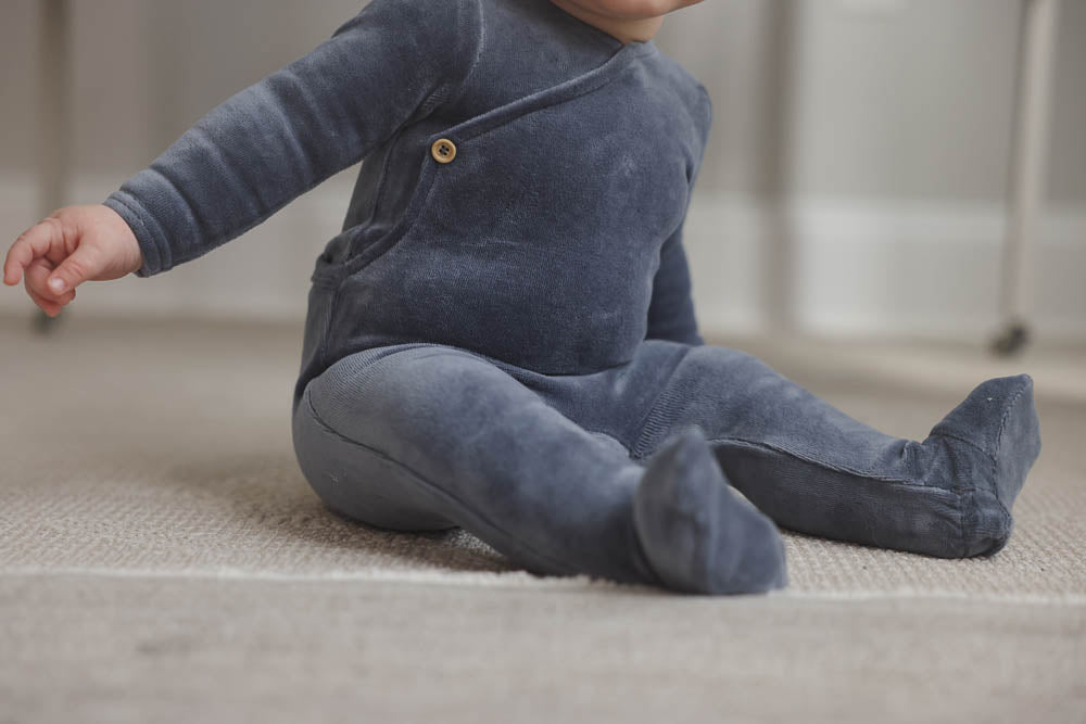 Velour Button Wrap Footie Slate