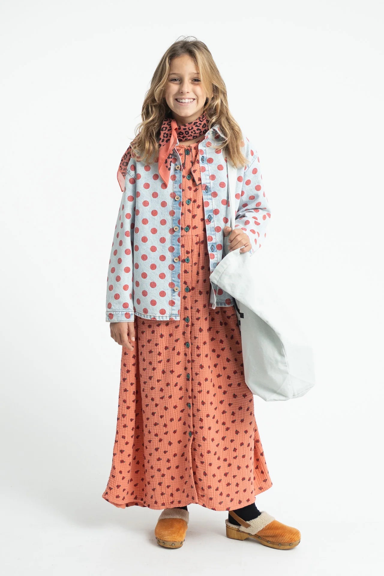 Jacket Shirt Light Blue Denim with Red Dots