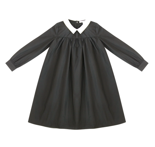 Collar Taffeta Dress- Black
