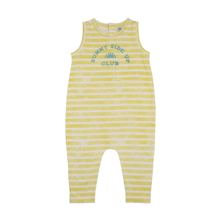 Striped Long Romper- Neon Yellow Stripes